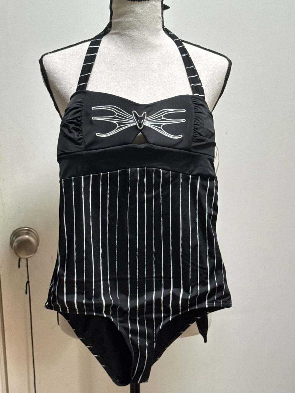 Nightmare Before Christmas Jack Skellington Pinstripe One-Piece Swimsuit small H